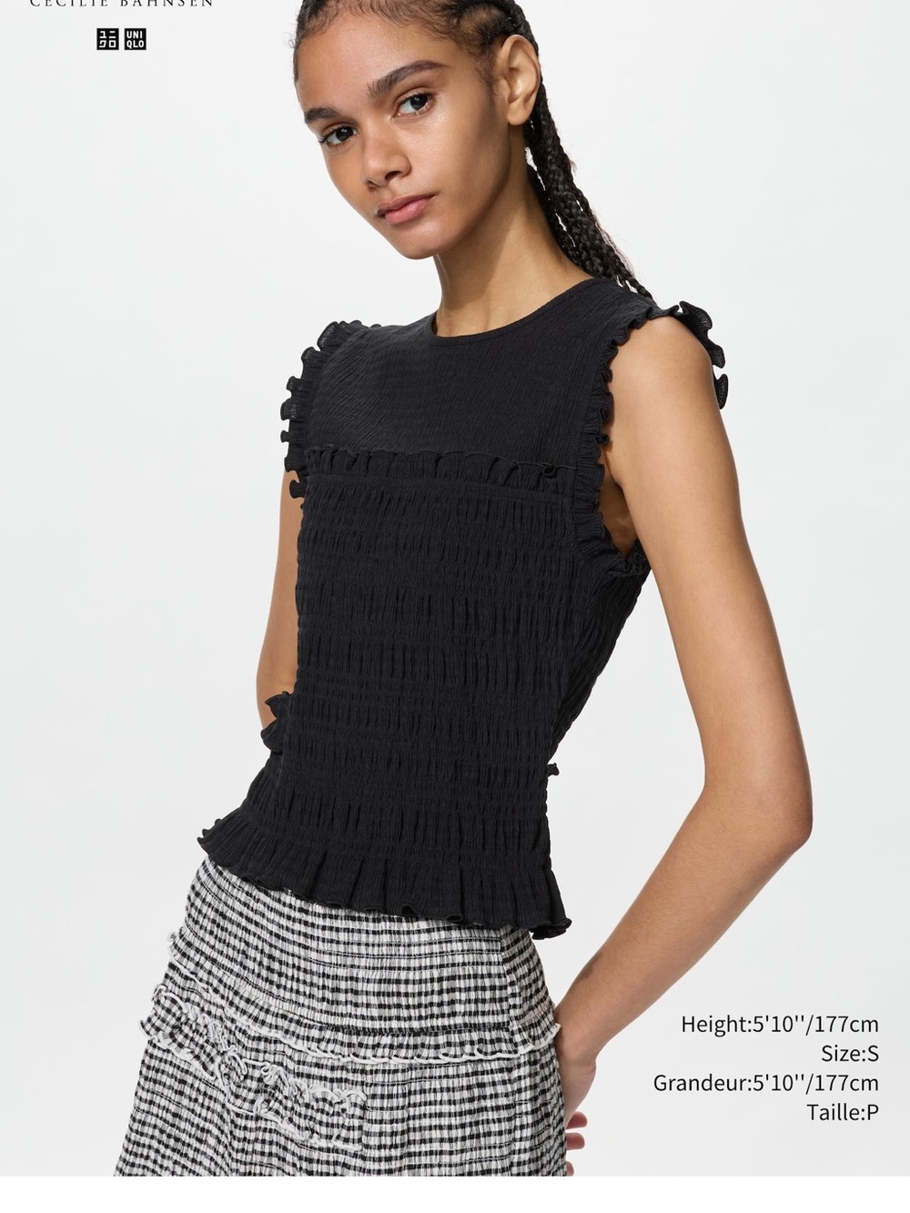 Cecilie Bahnsen x UNIQLO Black Smocked Ruffle Sleeveless Tank
